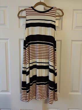 LOFT Striped Sleeveless Dress in Black, White & Brown medium new